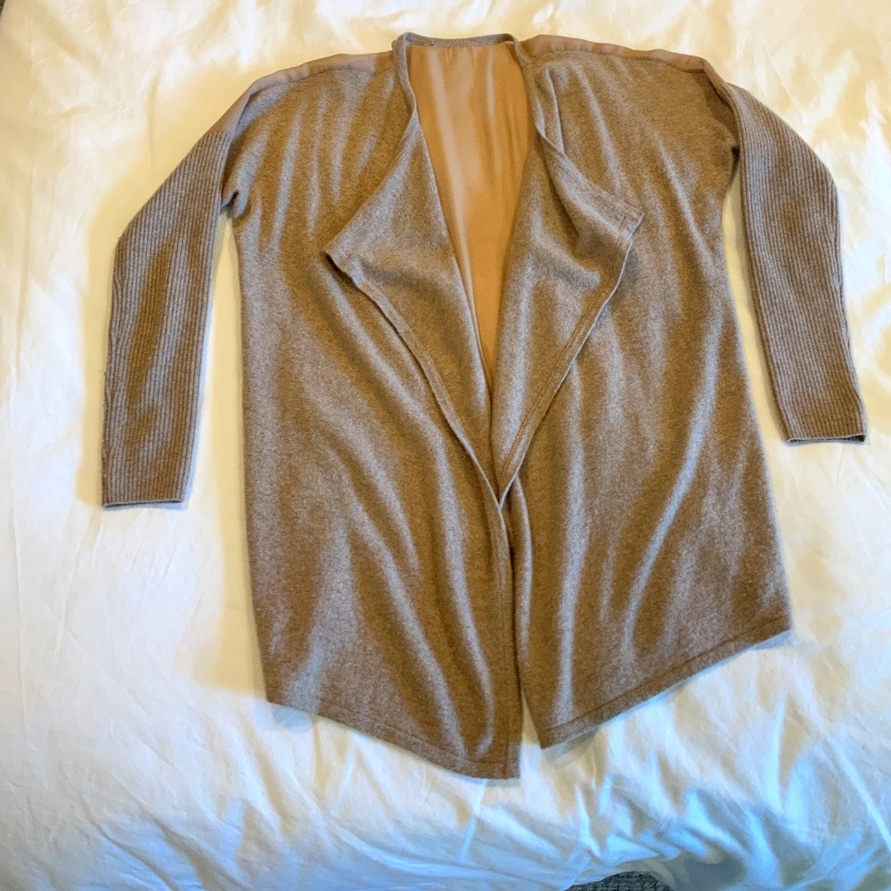 VINCE Heathered Oatmeal Cashmere Cardigan Sweater, Small